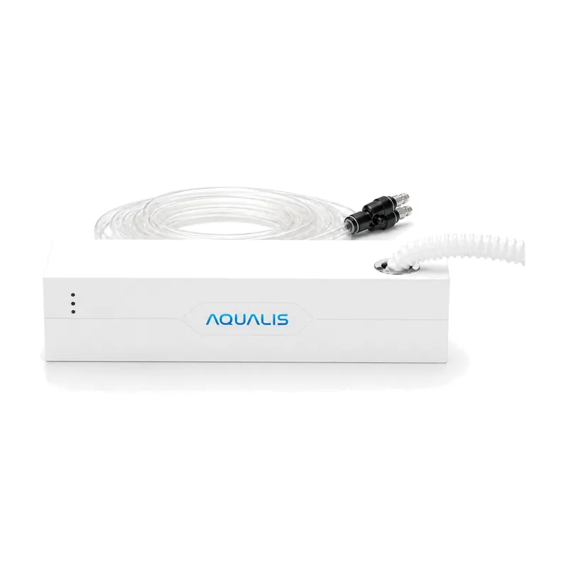 Aqualis AD-PS02 condensate misting pump with corrugated inlet hose and clear misting line